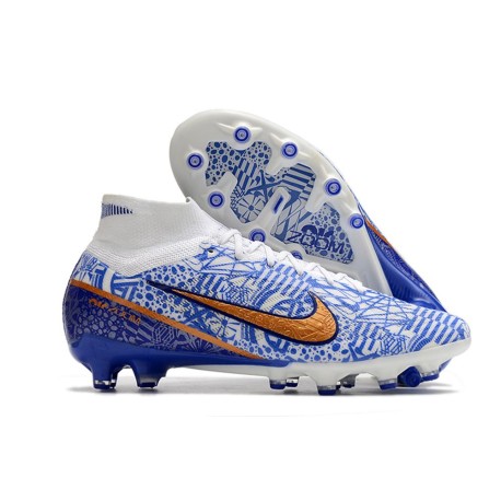 Nike Zoom Mercurial Superfly 9 Elite AG PRO White Blue Gold